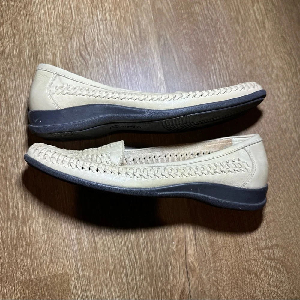 Covington Womens Woven Leather Loafers Cream Huarache‎ Slip On Flats Shoes
